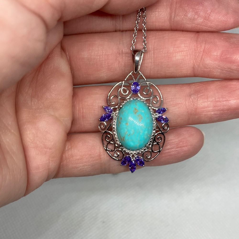 NWT Karis Collection Blue Howlite w/Simulated Purple Diamond Pendant J95